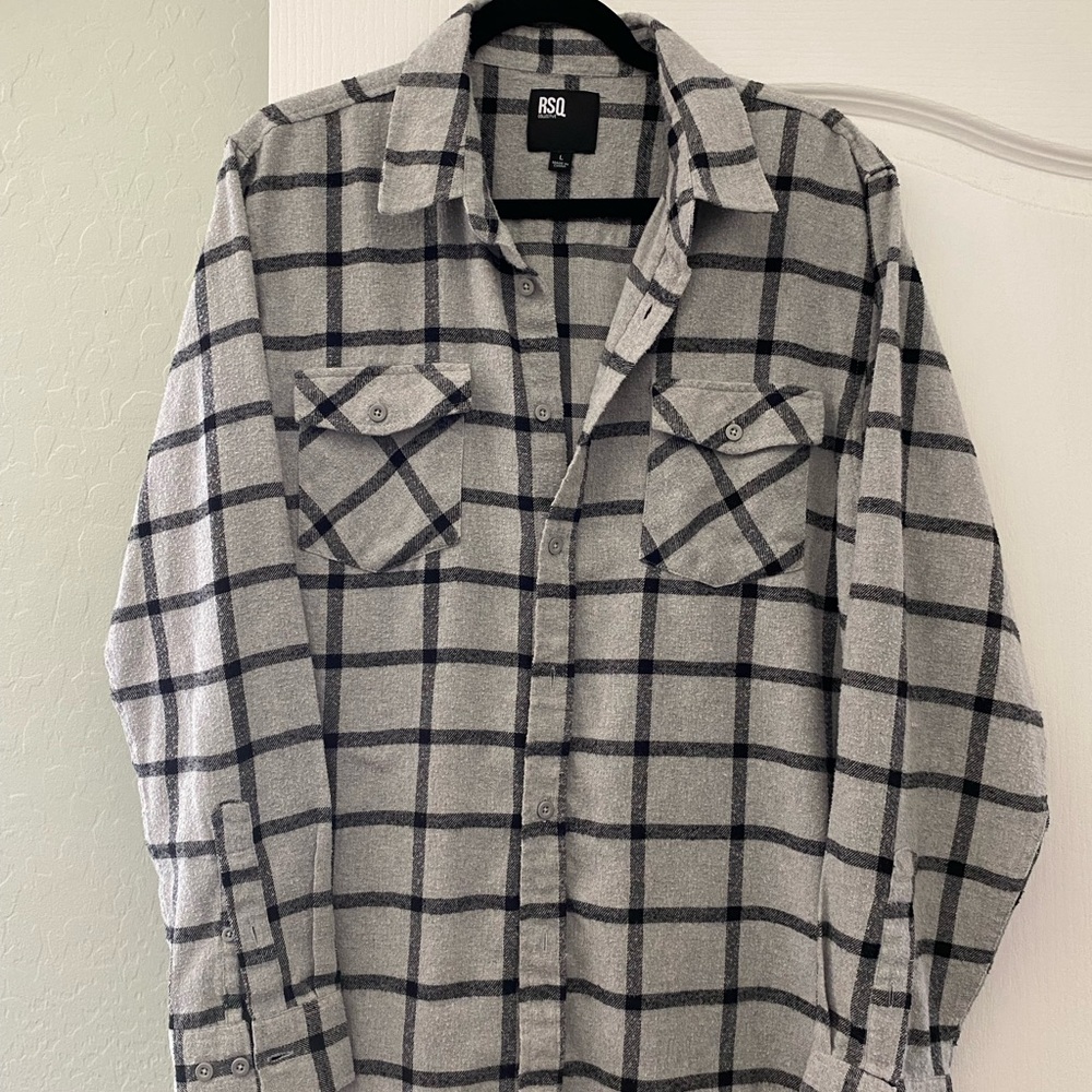 RSQ Gray Plaid Button-Up Shirt
